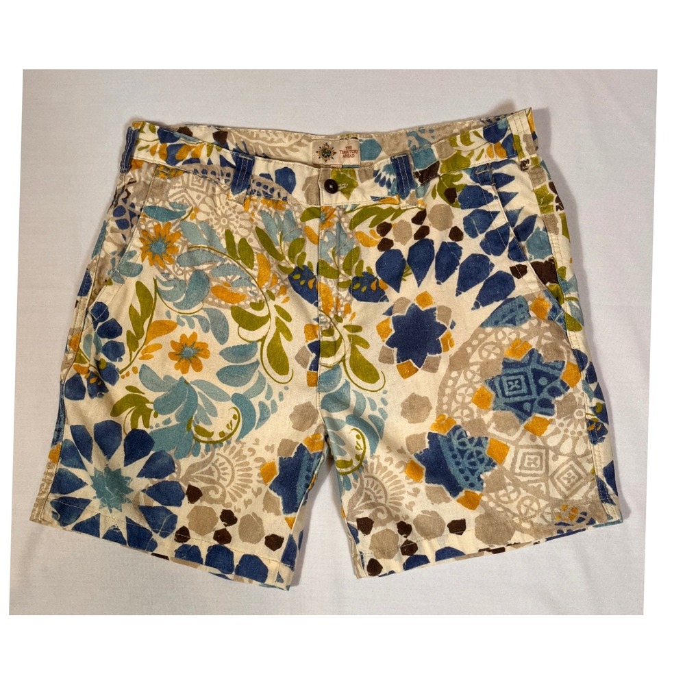 The Territory Ahead Mens Floral Geometric Print Shorts Size 36 Blue Yellow